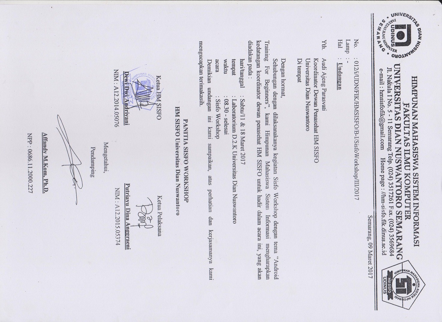 Surat undangan koordinator dewan penasehat HM Sisfo